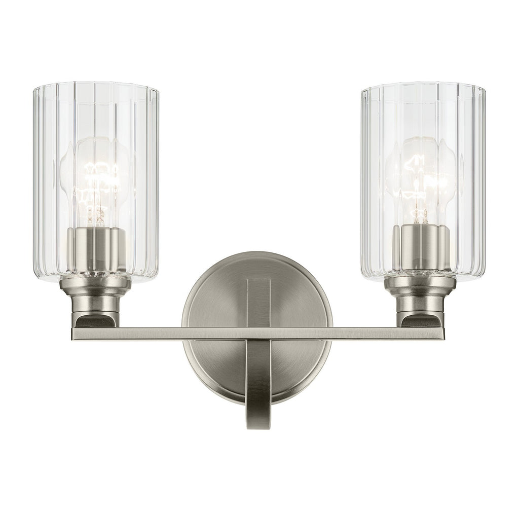 KICHLER 55225NIFLU Gioe 14.25" 2-Light Vanity Light With Clear Fluted Glass In Brushed Nickel