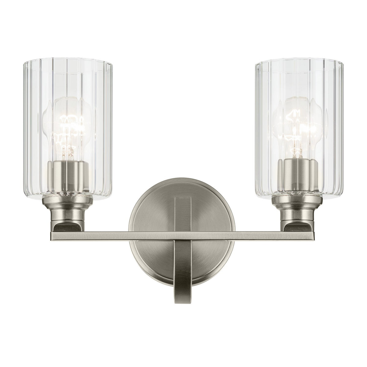 KICHLER 55225NIFLU Gioe 14.25" 2-Light Vanity Light With Clear Fluted Glass In Brushed Nickel