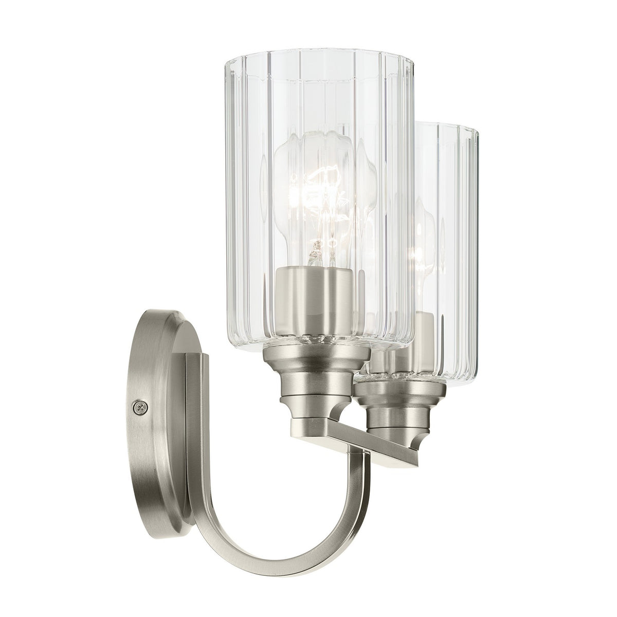 KICHLER 55225NIFLU Gioe 14.25" 2-Light Vanity Light With Clear Fluted Glass In Brushed Nickel