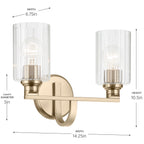 KICHLER 55225CPZFLU Gioe 14.25" 2-Light Vanity Light With Clear Fluted Glass In Champagne Bronze