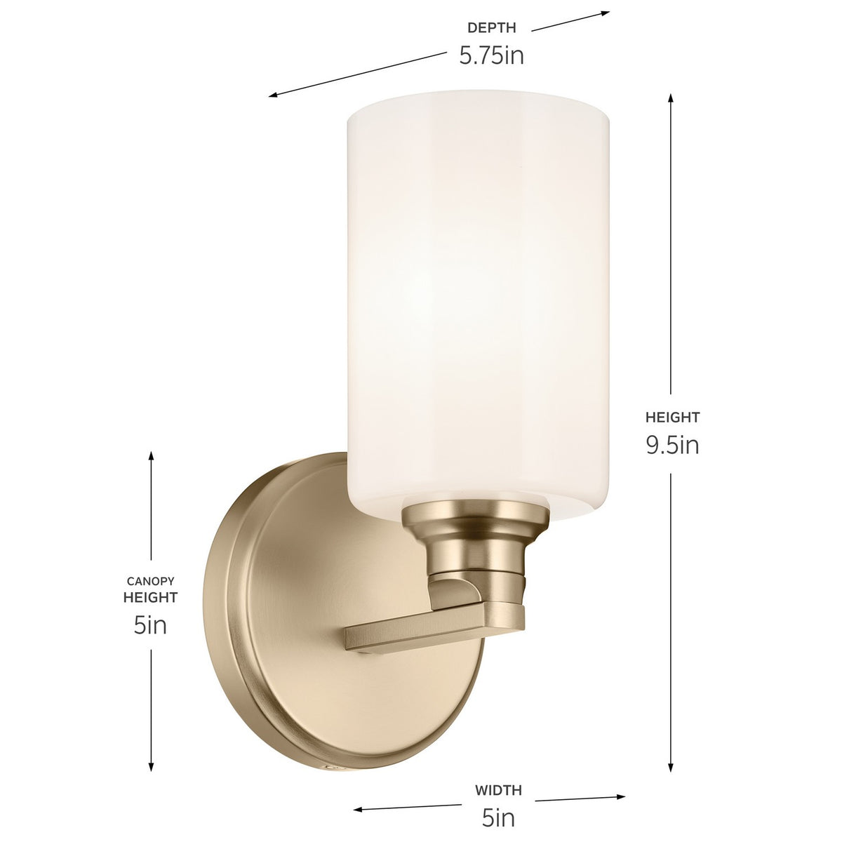 KICHLER 55224CPZ Gioe 9.5" 1-Light Wall Sconce With Opal Glass In Champagne Bronze