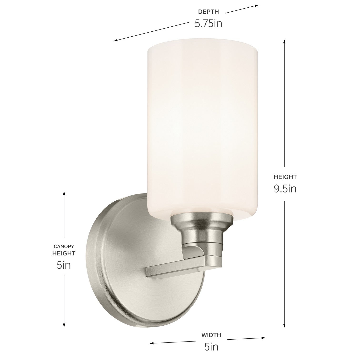 KICHLER 55224NI Gioe 9.5" 1-Light Wall Sconce With Opal Glass In Brushed Nickel