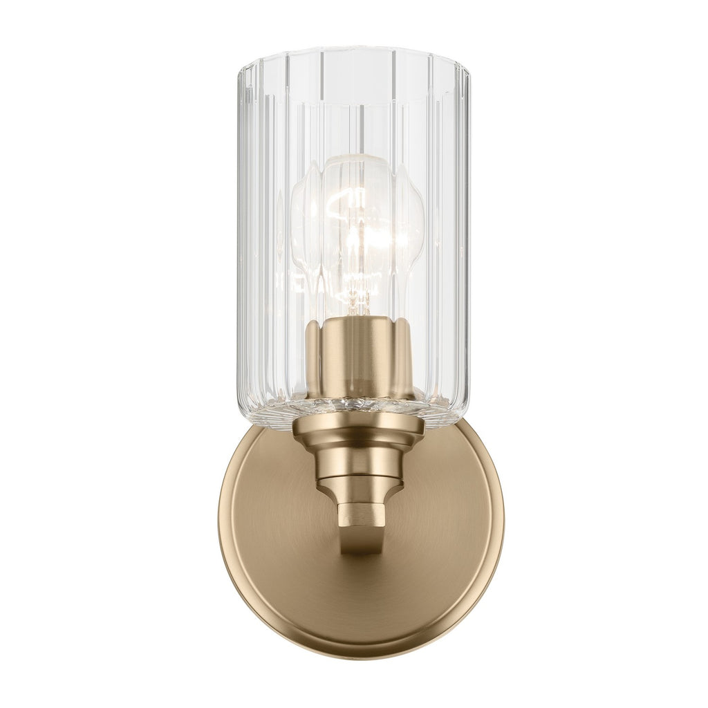 KICHLER 55224CPZFLU Gioe 9.5" 1-Light Wall Sconce With Clear Fluted Glass In Champagne Bronze
