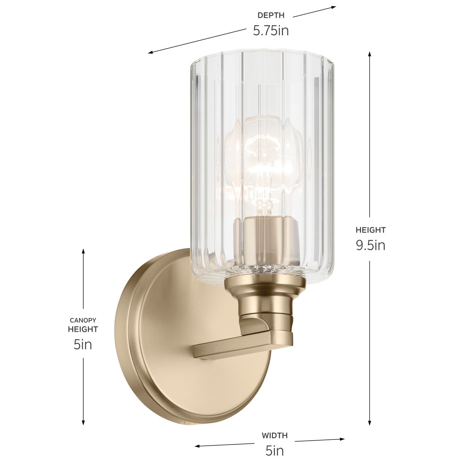 KICHLER 55224CPZFLU Gioe 9.5" 1-Light Wall Sconce With Clear Fluted Glass In Champagne Bronze