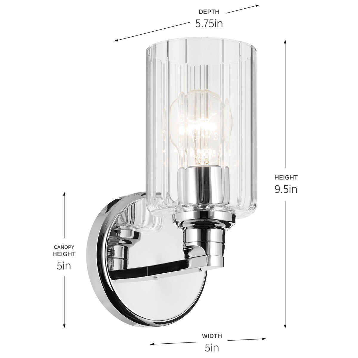 KICHLER 55224CHFLU Gioe 9.5" 1-Light Wall Sconce With Clear Fluted Glass In Chrome