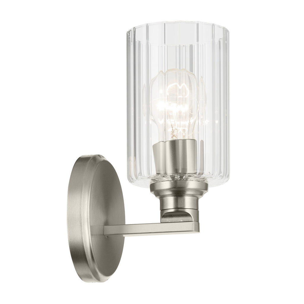 KICHLER 55224NIFLU Gioe 9.5" 1-Light Wall Sconce With Clear Fluted Glass In Brushed Nickel