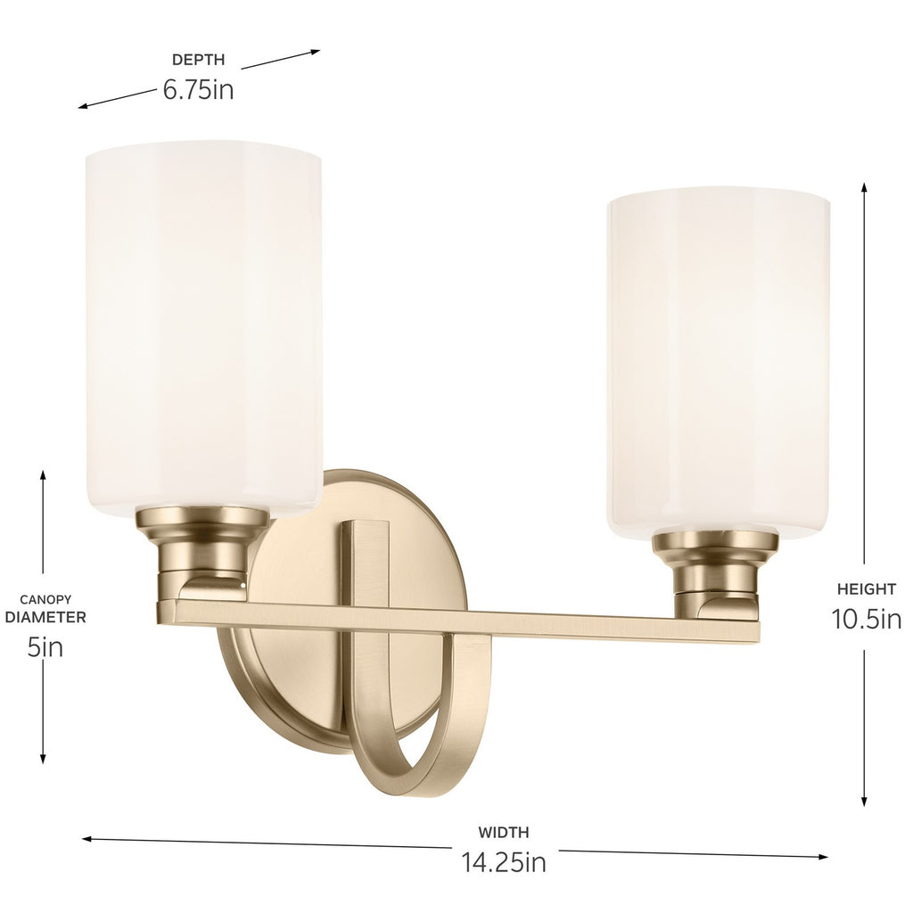 KICHLER 55225CPZ Gioe 14.25" 2-Light Vanity Light With Opal Glass In Champagne Bronze