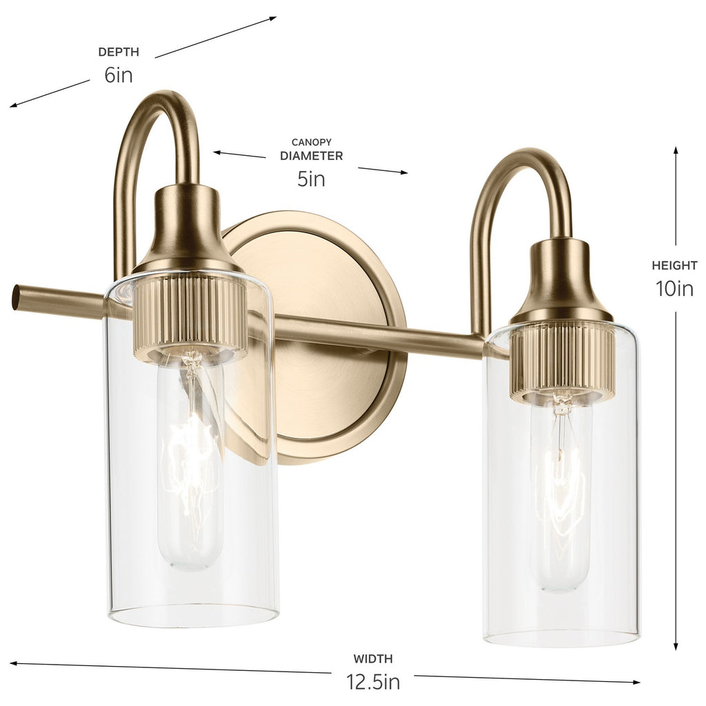 KICHLER 55210CPZ Kavi 12.5" 12.5 2-Light Vanity Light With Clear Glass In Champagne Bronze