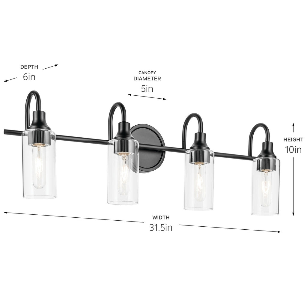 KICHLER 55212BK Kavi 31.5" 4-Light Vanity Light With Clear Glass In Black