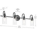 KICHLER 55212BK Kavi 31.5" 4-Light Vanity Light With Clear Glass In Black