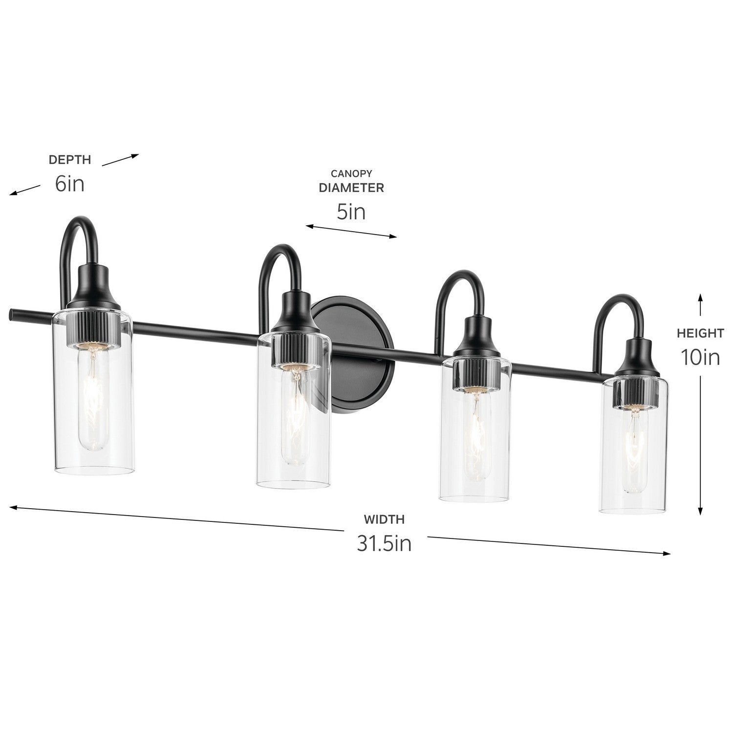 KICHLER 55212BK Kavi 31.5" 4-Light Vanity Light With Clear Glass In Black