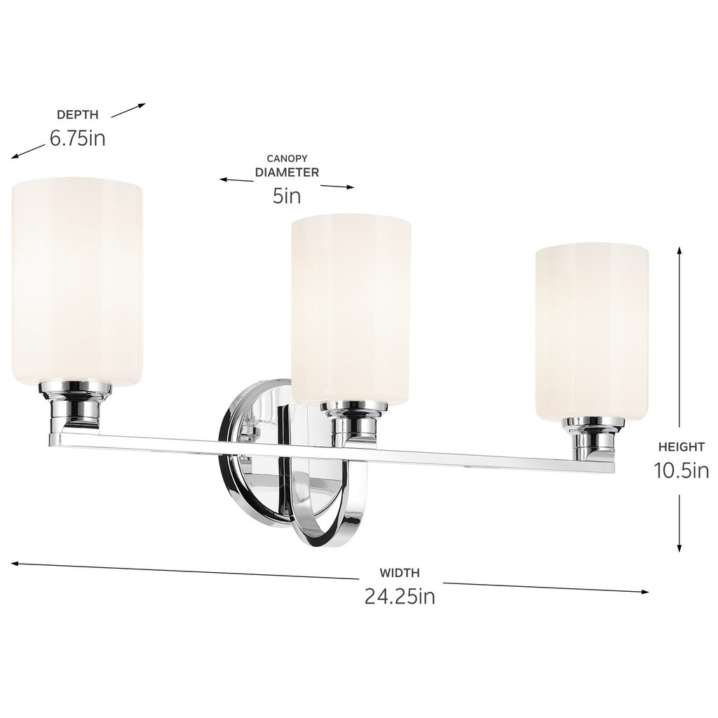 KICHLER 55226CH Gioe 24.25" 3-Light Vanity Light With Opal Glass In Chrome
