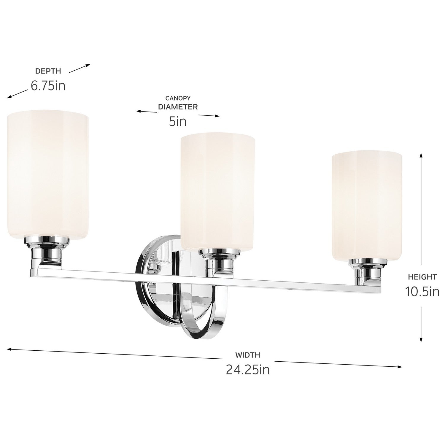 KICHLER 55226CH Gioe 24.25" 3-Light Vanity Light With Opal Glass In Chrome