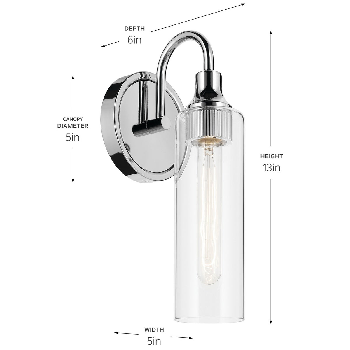 KICHLER 55209CH Kavi 13" 1-Light Wall Sconce With Clear Glass In Chrome