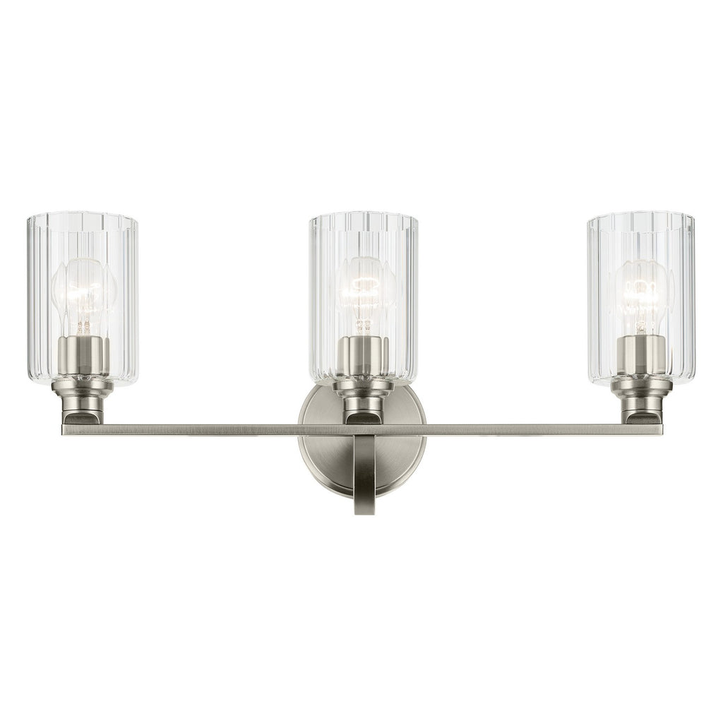 KICHLER 55226NIFLU Gioe 24.25" 3-Light Vanity Light With Clear Fluted Glass In Brushed Nickel