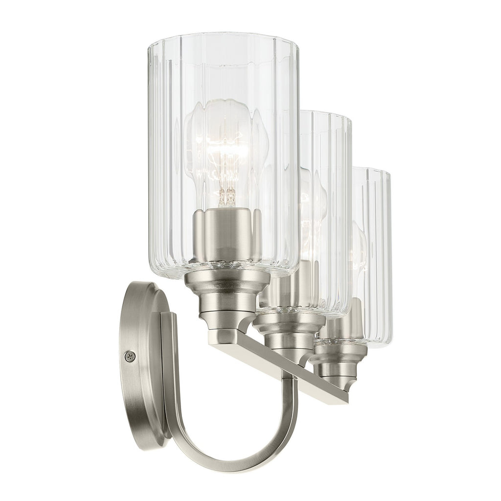 KICHLER 55226NIFLU Gioe 24.25" 3-Light Vanity Light With Clear Fluted Glass In Brushed Nickel