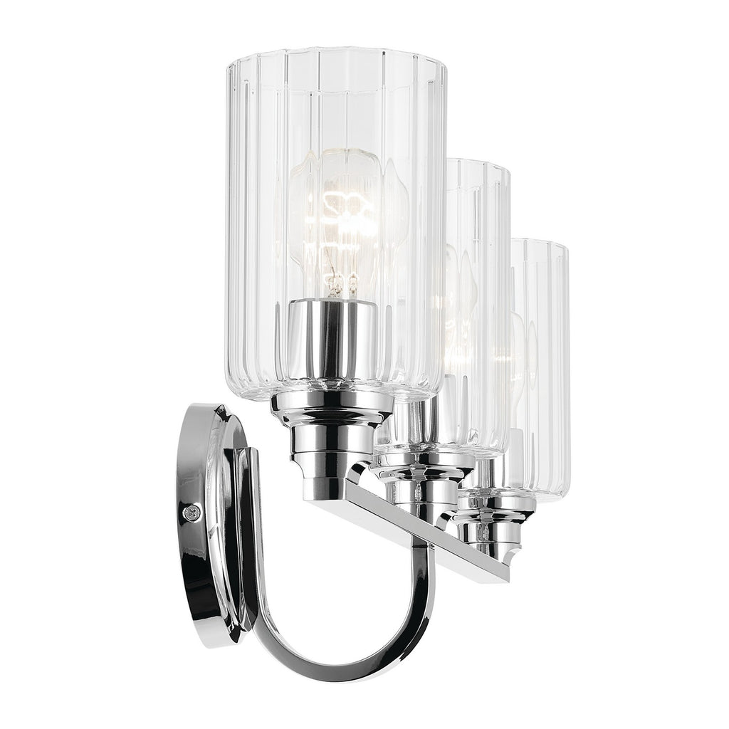 KICHLER 55226CHFLU Gioe 24.25" 3-Light Vanity Light With Clear Fluted Glass In Chrome