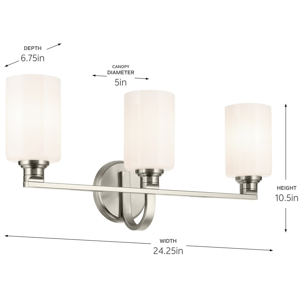 KICHLER 55226NI Gioe 24.25" 3-Light Vanity Light With Opal Glass In Brushed Nickel