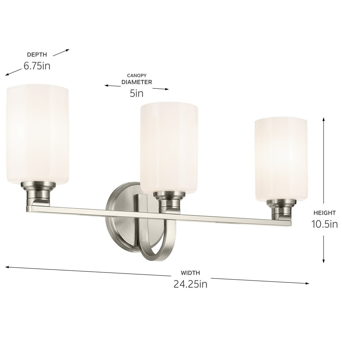 KICHLER 55226NI Gioe 24.25" 3-Light Vanity Light With Opal Glass In Brushed Nickel