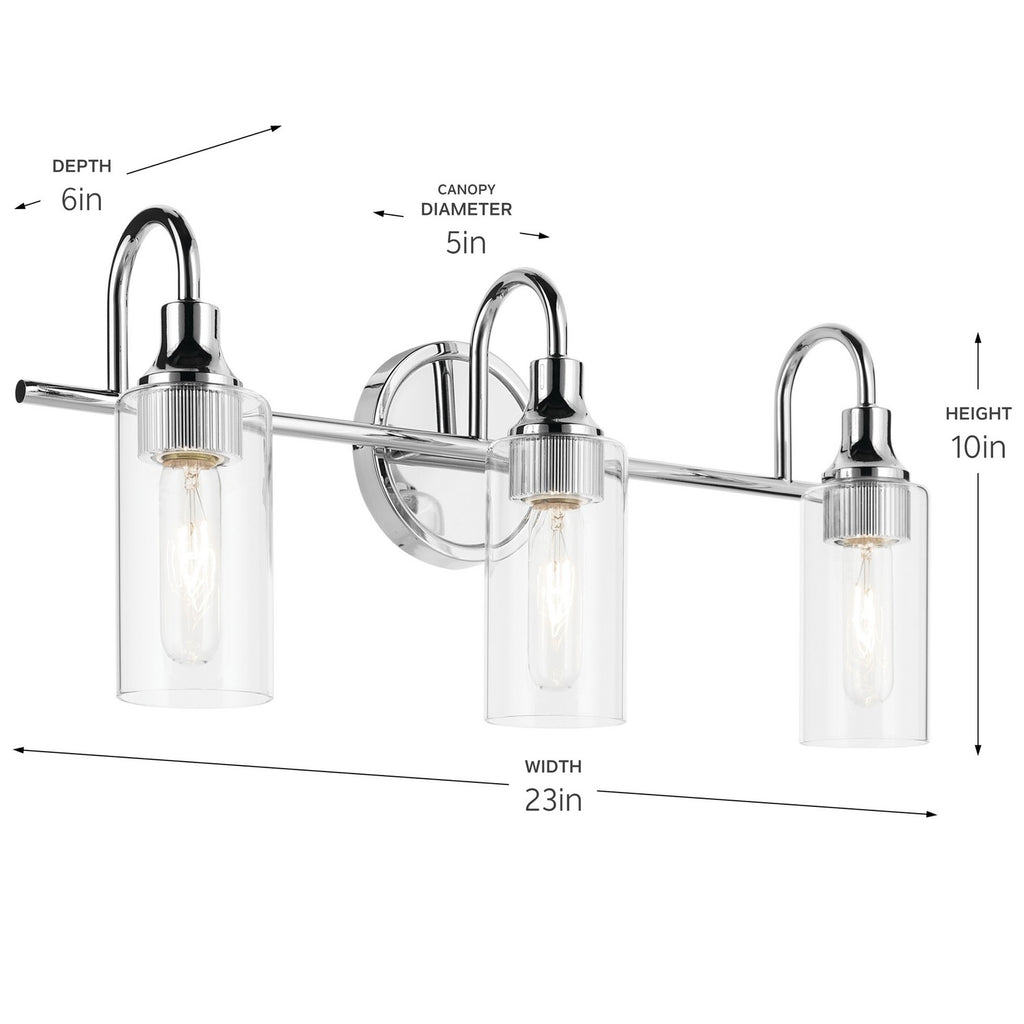 KICHLER 55211CH Kavi 23" 3-Light Vanity Light With Clear Glass In Chrome