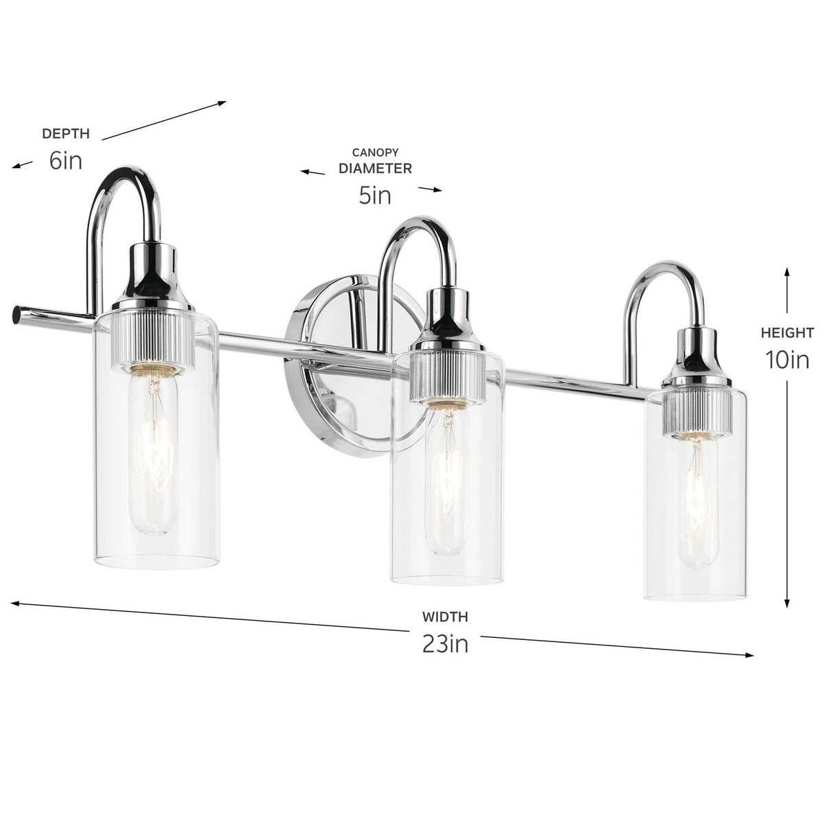KICHLER 55211CH Kavi 23" 3-Light Vanity Light With Clear Glass In Chrome