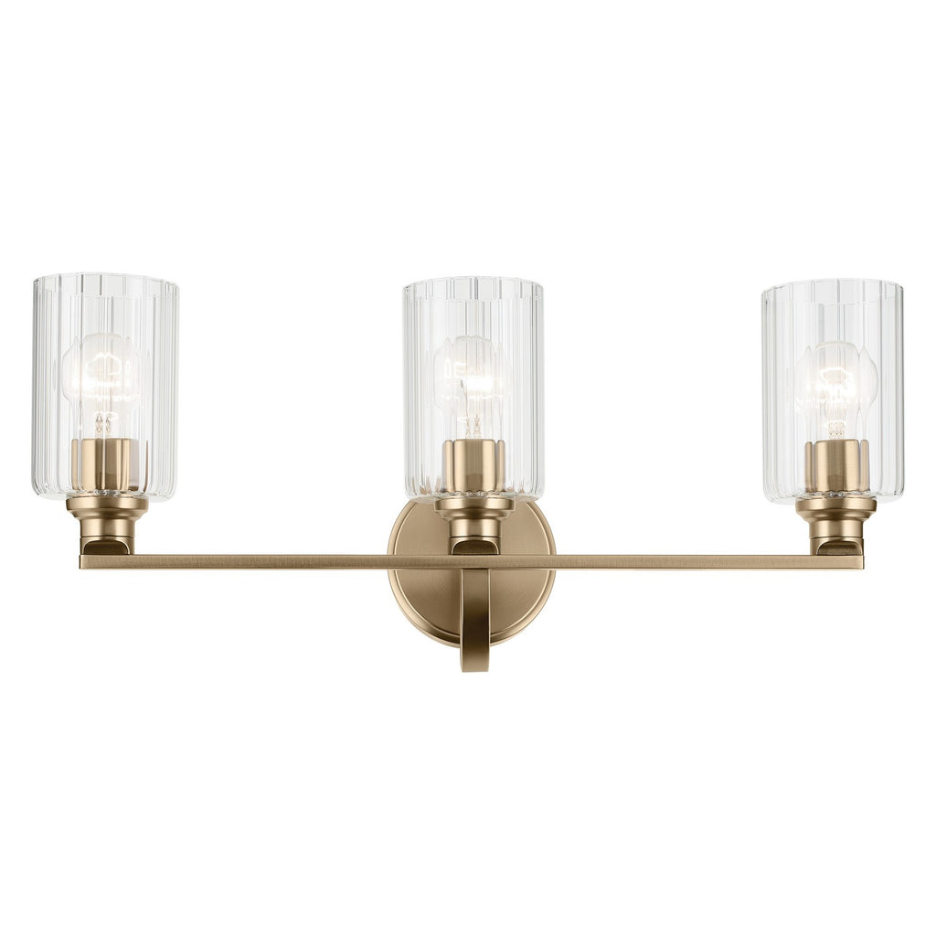 KICHLER 55226CPZFLU Gioe 24.25" 3-Light Vanity Light With Clear Fluted Glass In Champagne Bronze