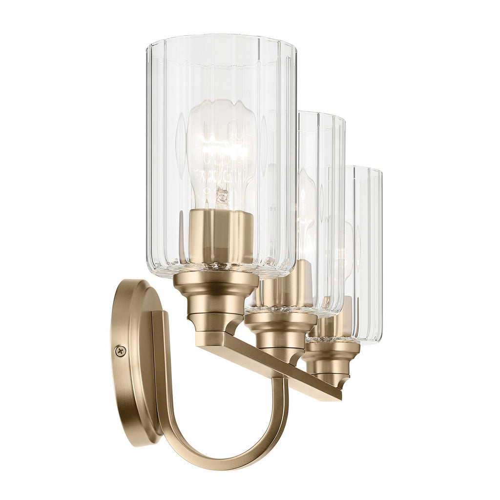 KICHLER 55226CPZFLU Gioe 24.25" 3-Light Vanity Light With Clear Fluted Glass In Champagne Bronze