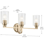 KICHLER 55226CPZFLU Gioe 24.25" 3-Light Vanity Light With Clear Fluted Glass In Champagne Bronze