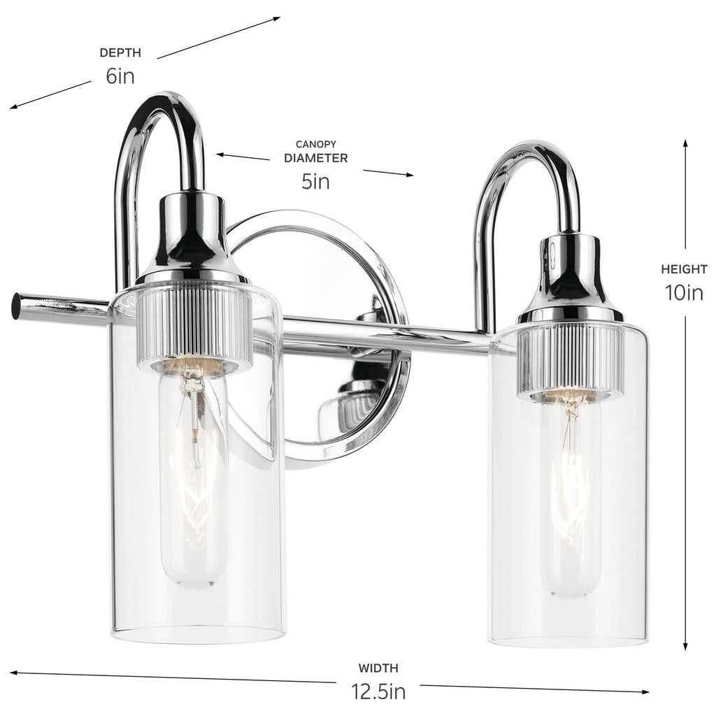 KICHLER 55210CH Kavi 12.5" 2-Light Vanity Light With Clear Glass In Chrome