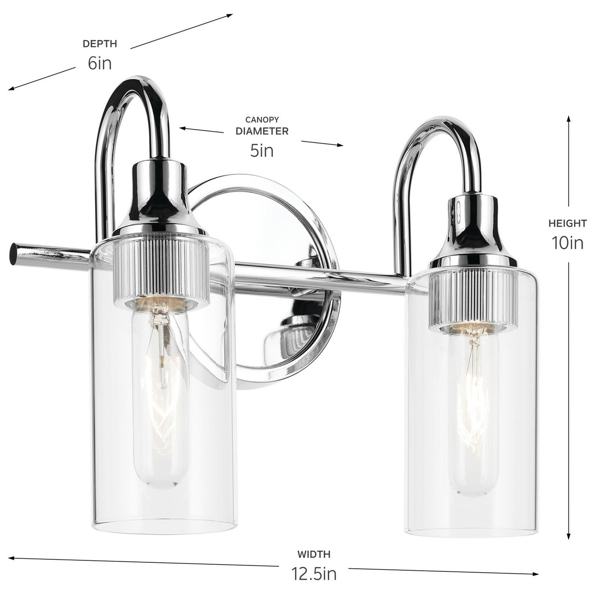 KICHLER 55210CH Kavi 12.5" 2-Light Vanity Light With Clear Glass In Chrome