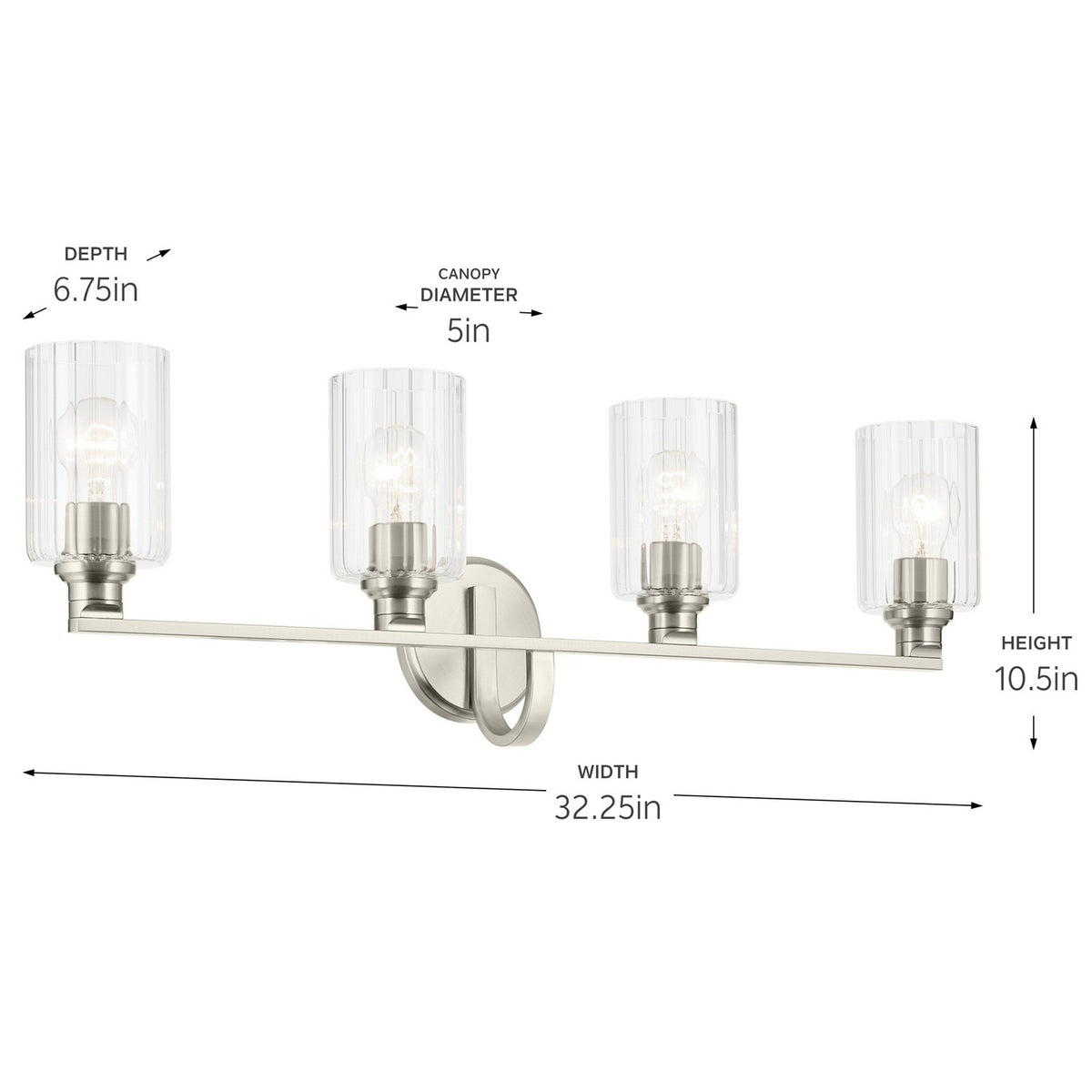 KICHLER 55227NIFLU Gioe 32.25" 4-Light Vanity Light With Clear Fluted Glass In Brushed Nickel