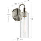 KICHLER 55209NI Kavi 13" 1-Light Wall Sconce With Clear Glass In Brushed Nickel