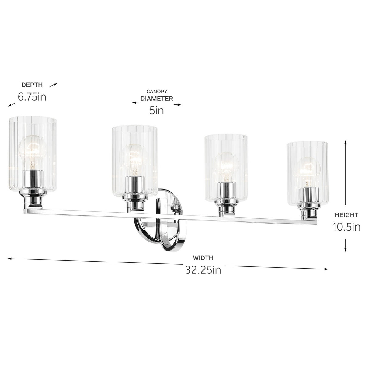 KICHLER 55227CHFLU Gioe 32.25" 4-Light Vanity Light With Clear Fluted Glass In Chrome