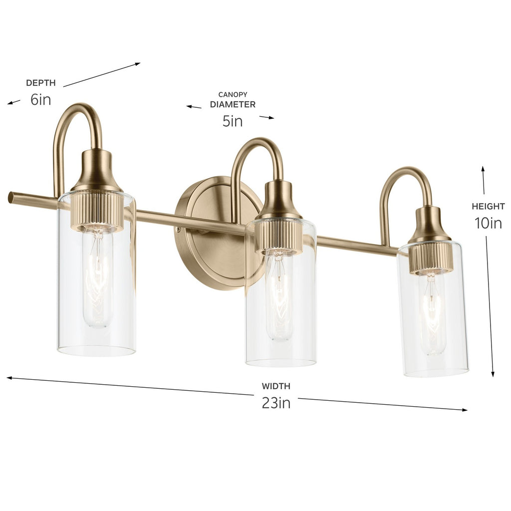 KICHLER 55211CPZ Kavi 23" 3-Light Vanity Light With Clear Glass In Champagne Bronze