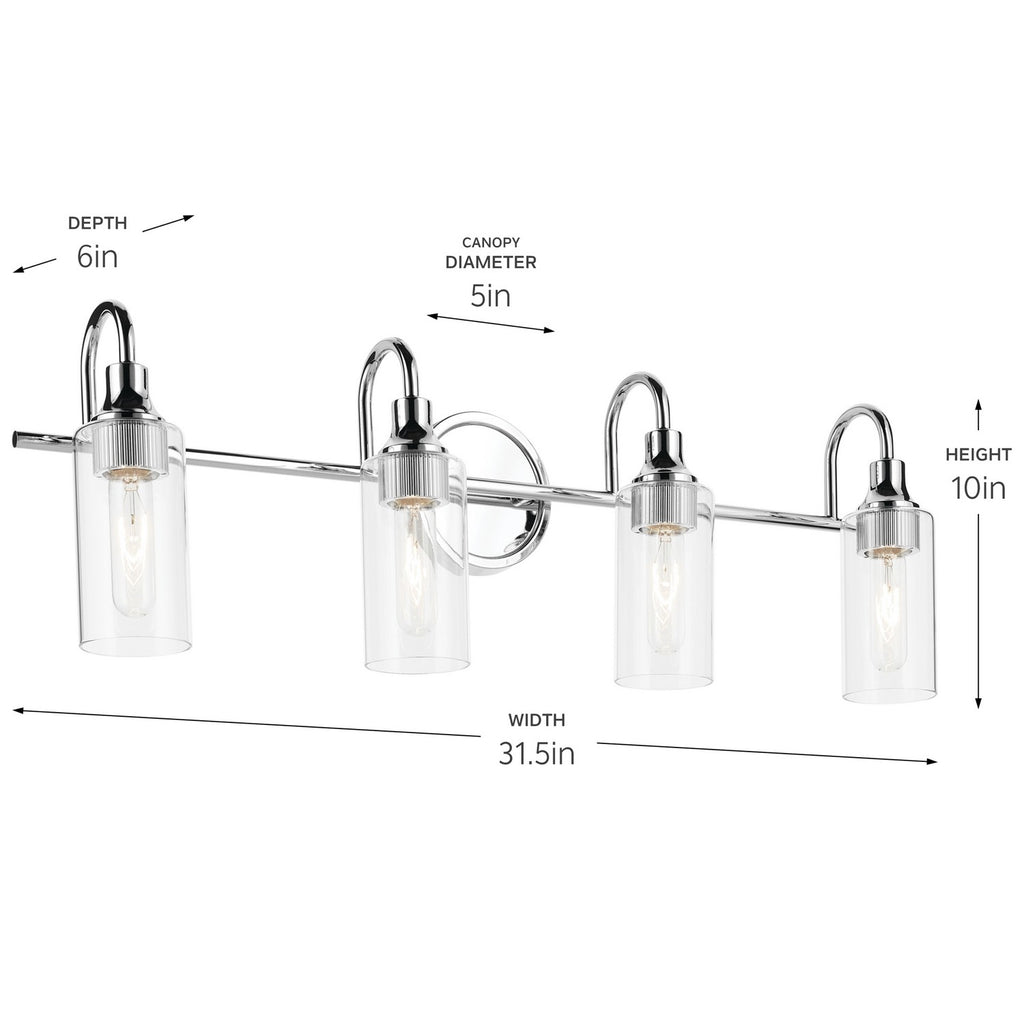 KICHLER 55212CH Kavi 31.5" 4-Light Vanity Light With Clear Glass In Chrome