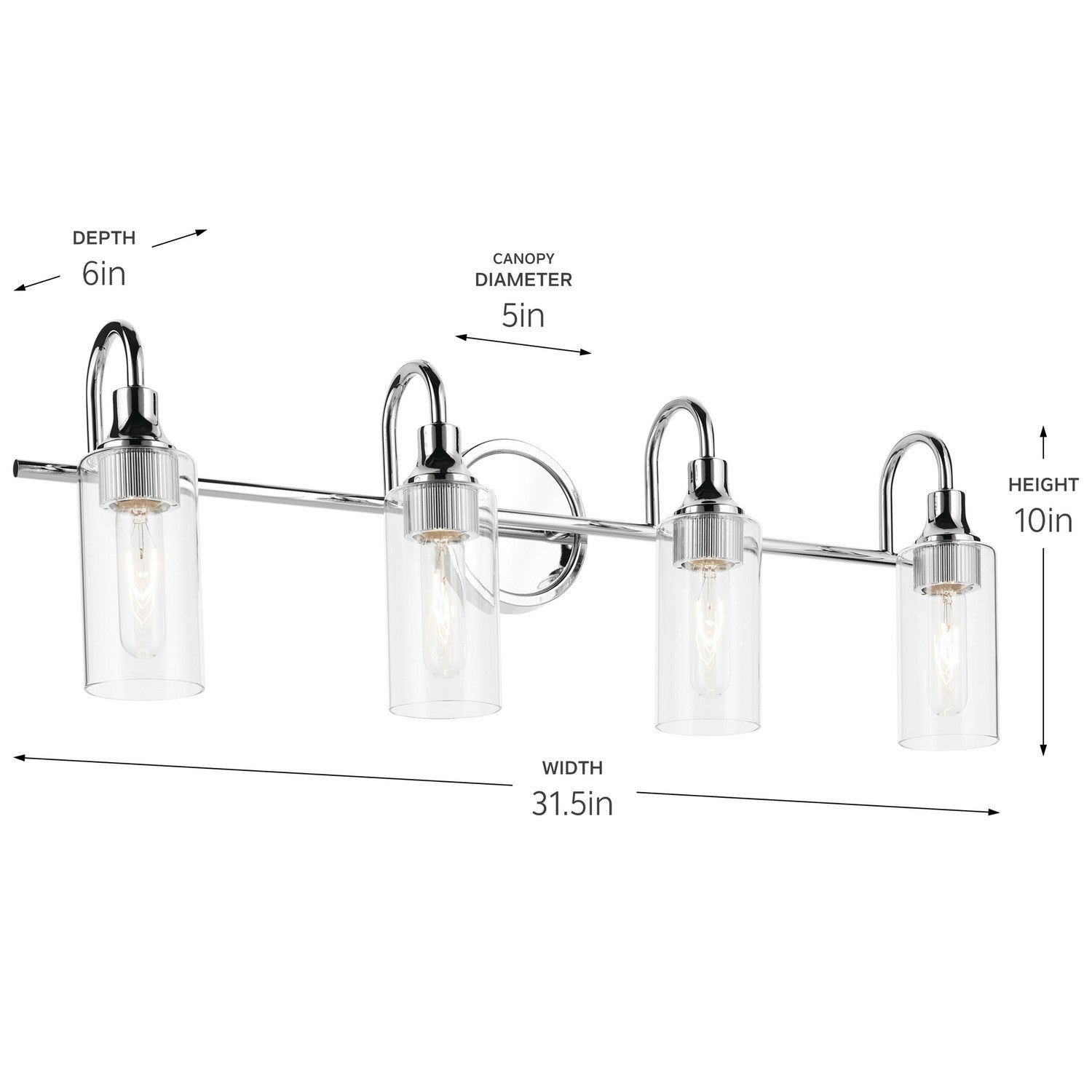 KICHLER 55212CH Kavi 31.5" 4-Light Vanity Light With Clear Glass In Chrome