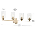 KICHLER 55227CPZFLU Gioe 32.25" 4-Light Vanity Light With Clear Fluted Glass In Champagne Bronze