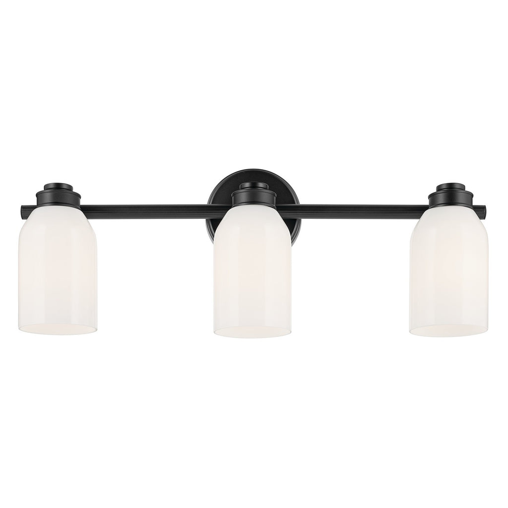 KICHLER 55202BK Shae 24.25" 3-Light Vanity Light With White Opal Glass In Black