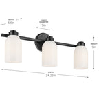 KICHLER 55202BK Shae 24.25" 3-Light Vanity Light With White Opal Glass In Black