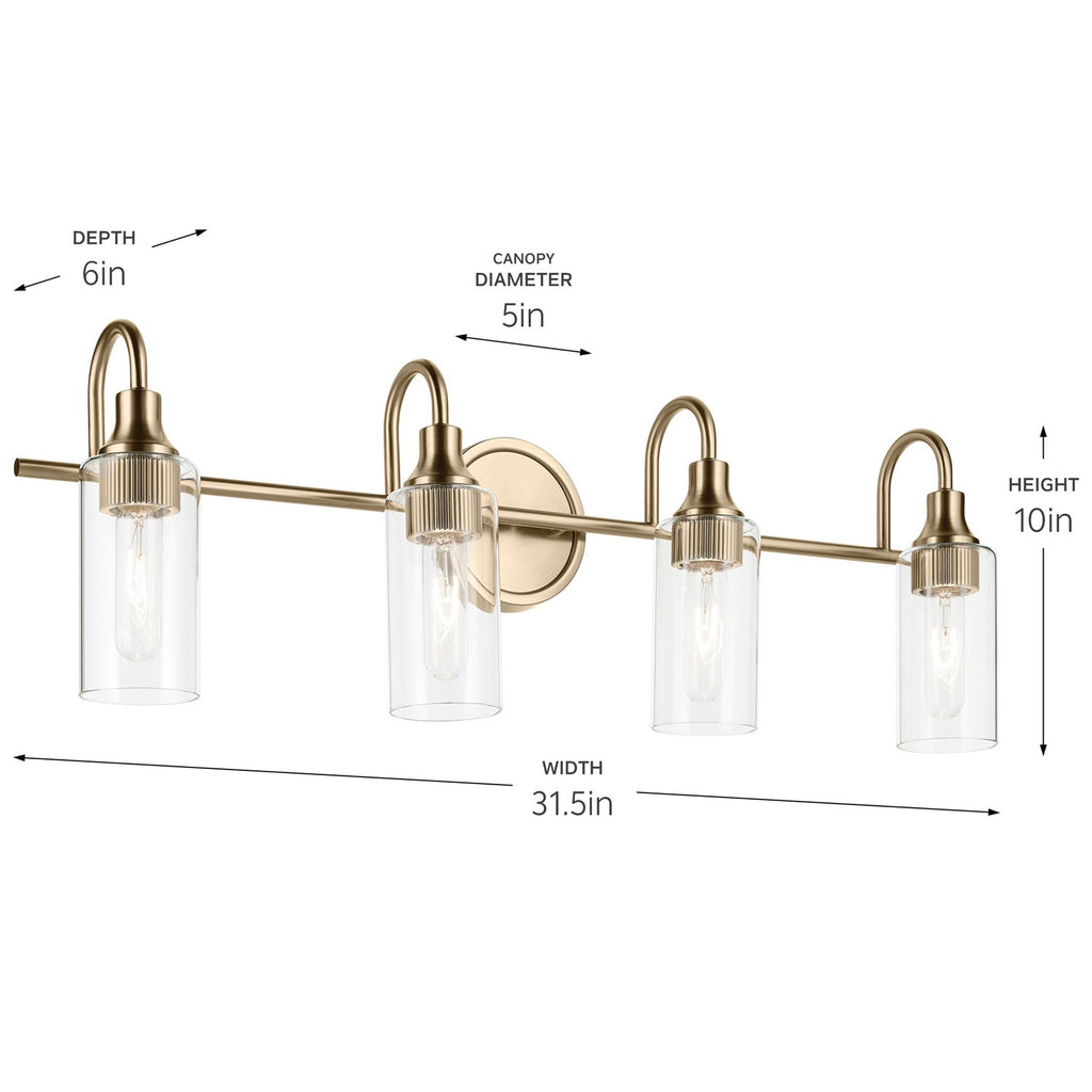 KICHLER 55212CPZ Kavi 31.5" 4-Light Vanity Light With Clear Glass In Champagne Bronze