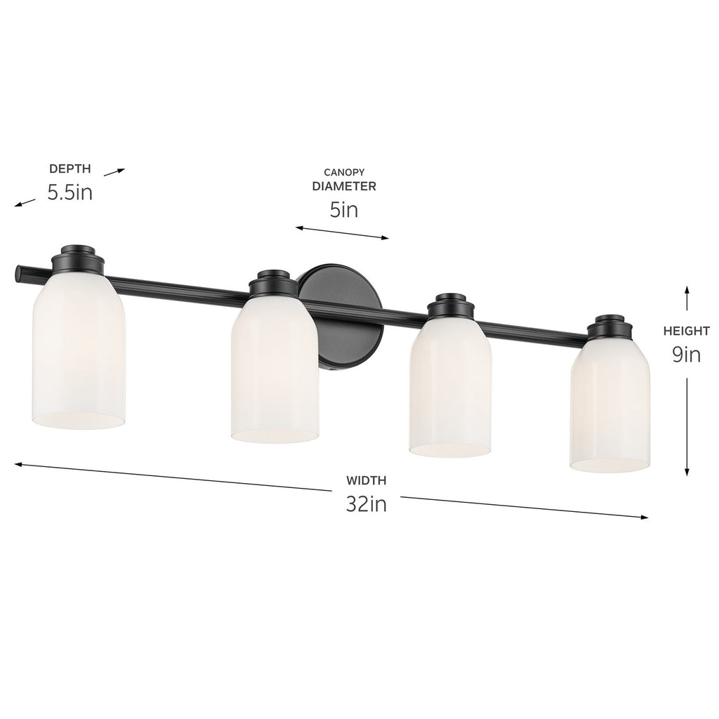 KICHLER 55203BK Shae 31" 4-Light Vanity Light With White Opal Glass In Black