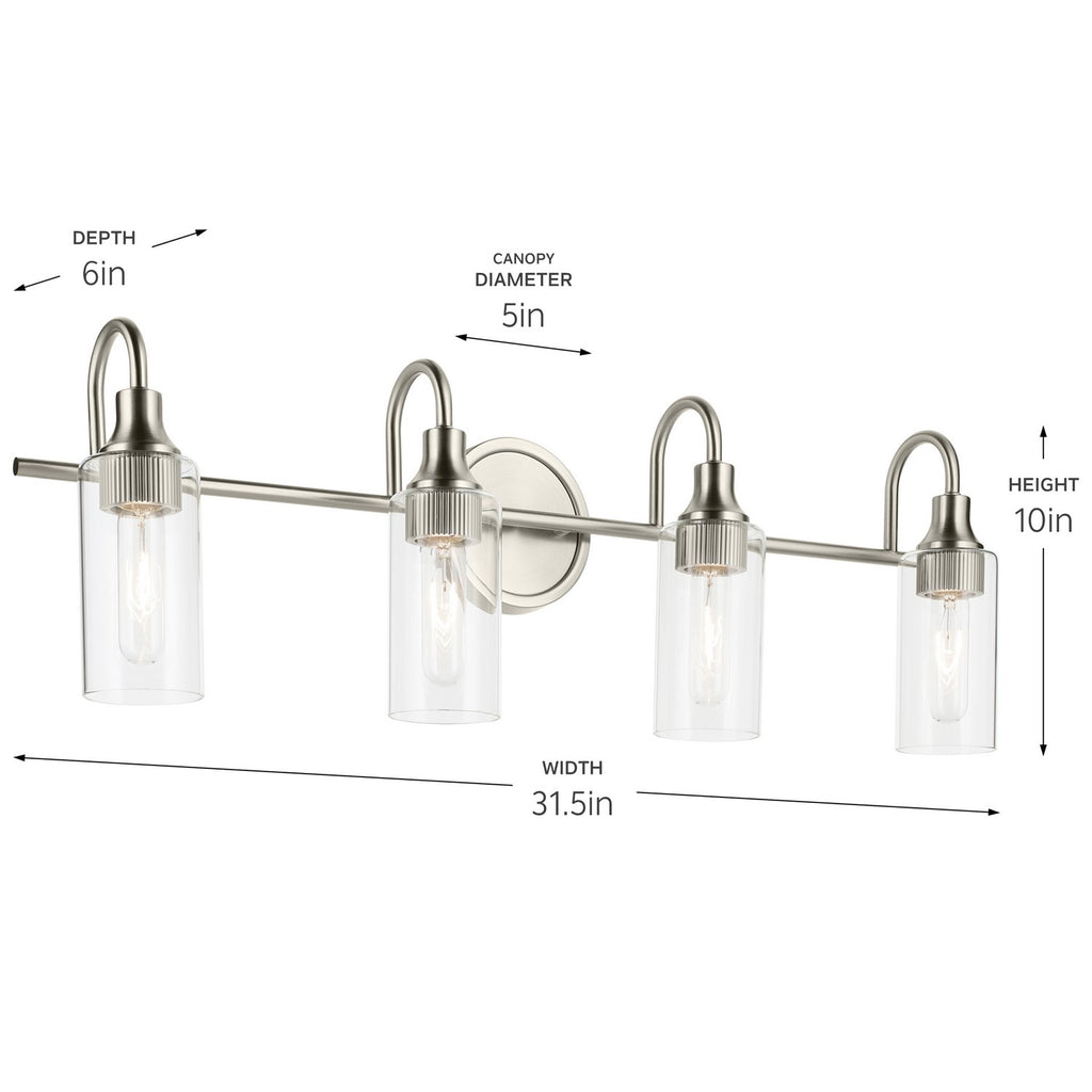 KICHLER 55212NI Kavi 31.5" 4-Light Vanity Light With Clear Glass In Brushed Nickel