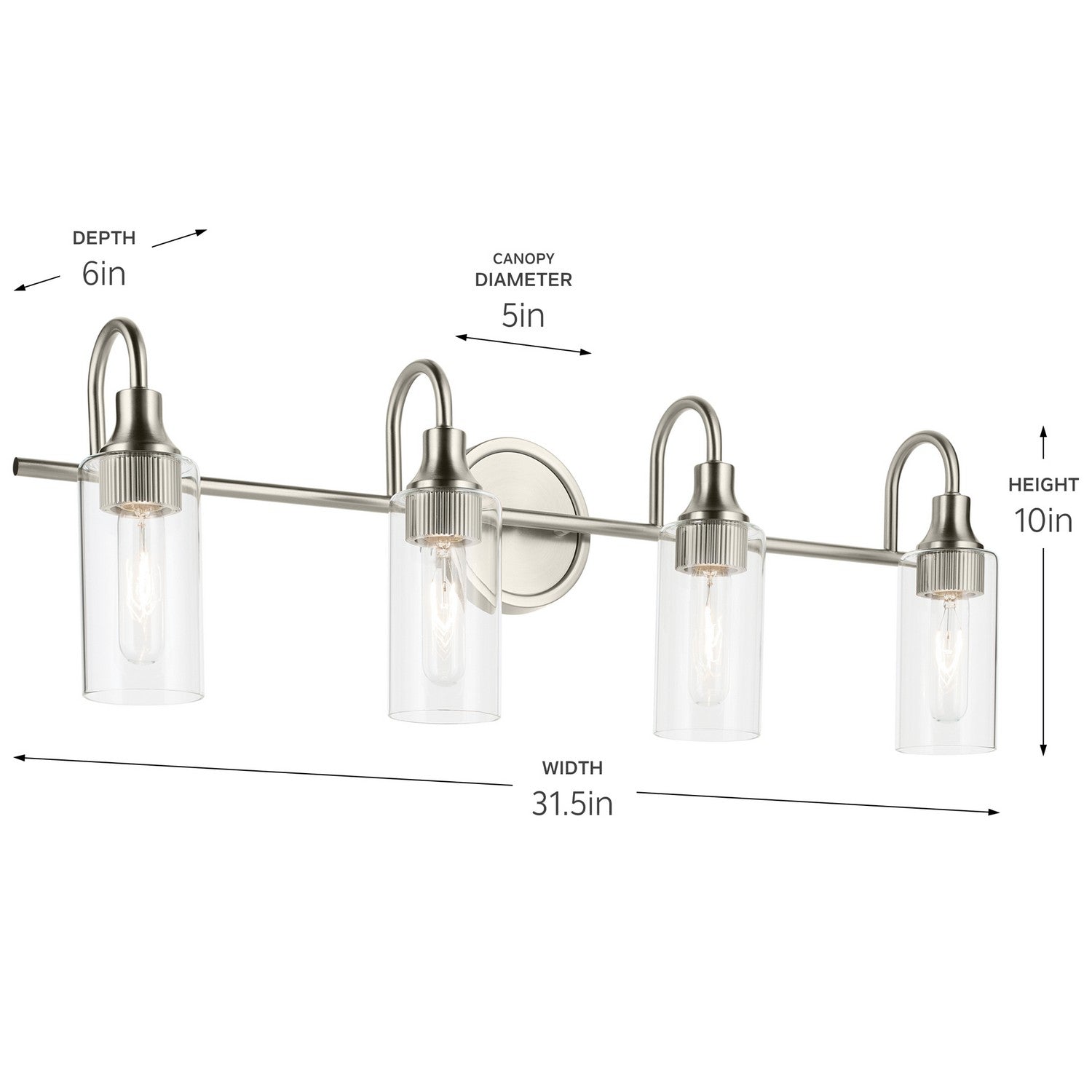 KICHLER 55212NI Kavi 31.5" 4-Light Vanity Light With Clear Glass In Brushed Nickel