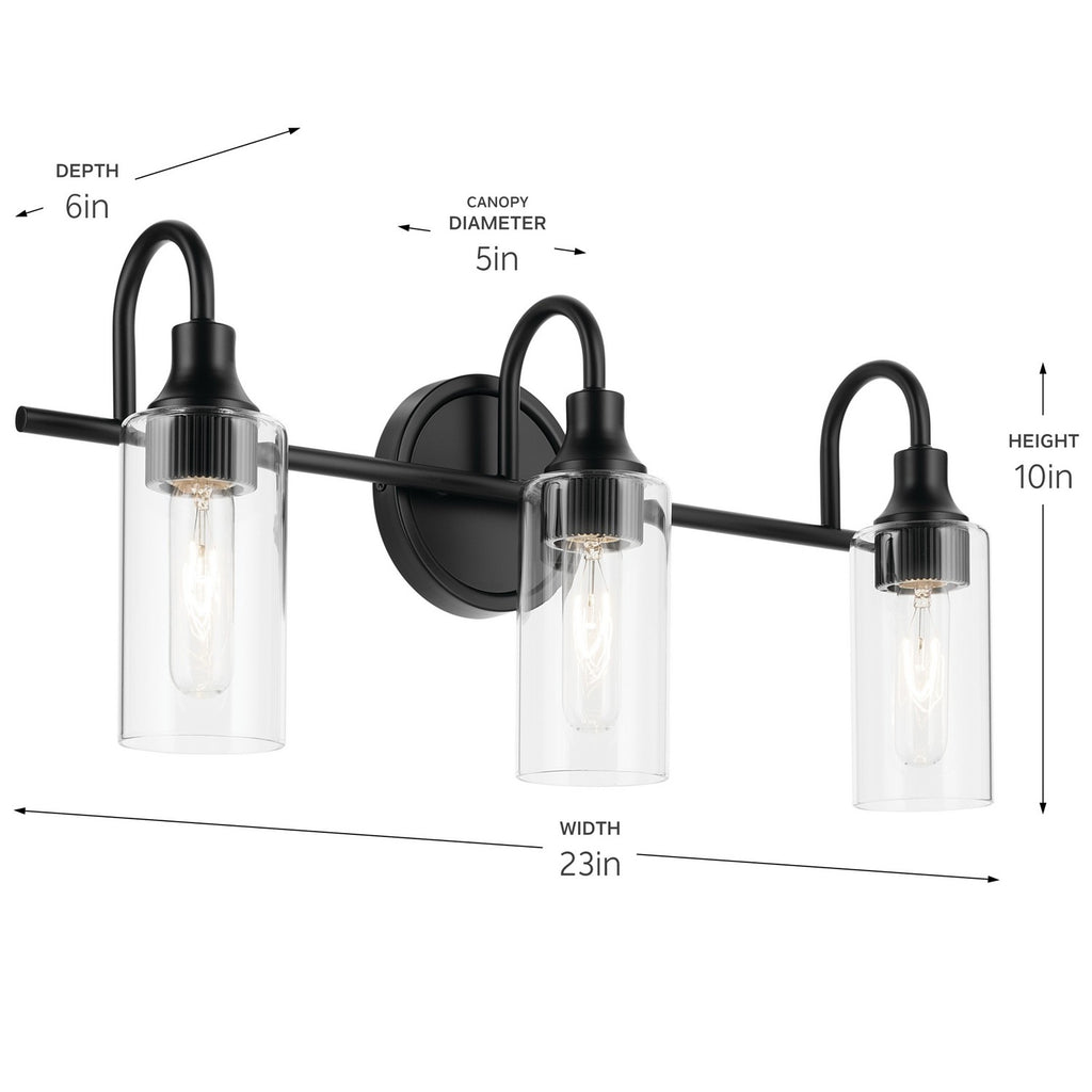 KICHLER 55211BK Kavi 23" 3-Light Vanity Light With Clear Glass In Black