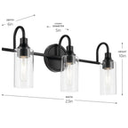 KICHLER 55211BK Kavi 23" 3-Light Vanity Light With Clear Glass In Black
