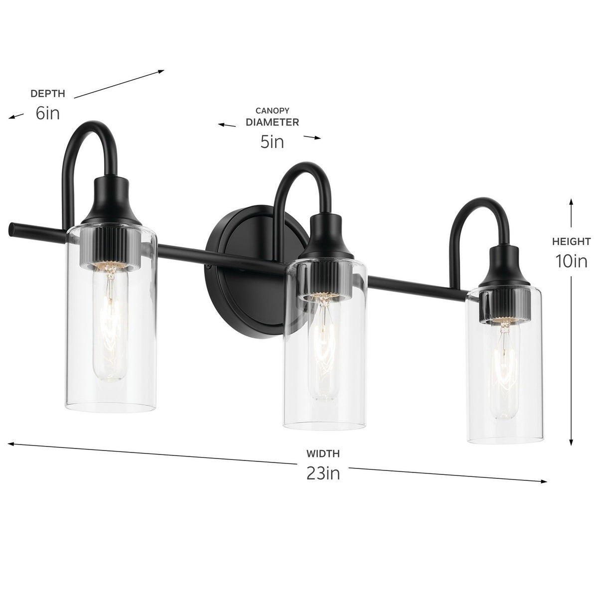 KICHLER 55211BK Kavi 23" 3-Light Vanity Light With Clear Glass In Black