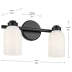 KICHLER 55201BK Shae 15" 2-Light Vanity Light With White Opal Glass In Black