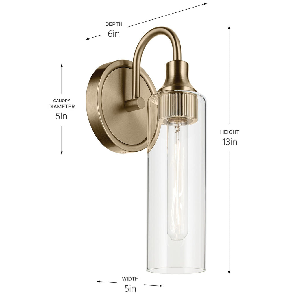 KICHLER 55209CPZ Kavi 13" 1-Light Wall Sconce With Clear Glass In Champagne Bronze