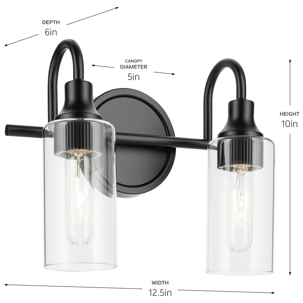 KICHLER 55210BK Kavi 12.5" 2-Light Vanity Light With Clear Glass In Black