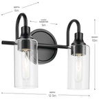 KICHLER 55210BK Kavi 12.5" 2-Light Vanity Light With Clear Glass In Black